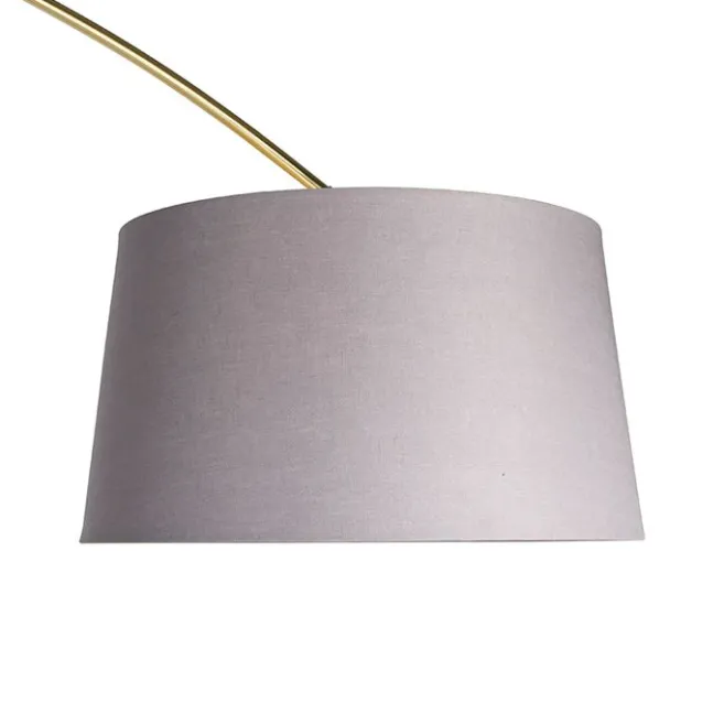 QAZQA Bogenlampe Messing mit Marmorstoffschirm grau 45 cm - XXL