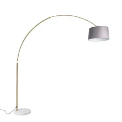 QAZQA Bogenlampe Messing mit Marmorstoffschirm grau 45 cm - XXL