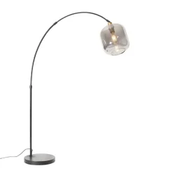QAZQA Bogenlampe schwarz mit gold mit Rauchglas - Zuzanna