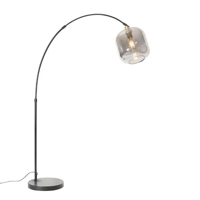 QAZQA Bogenlampe schwarz mit gold mit Rauchglas - Zuzanna