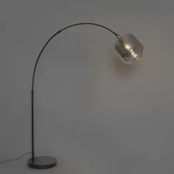 QAZQA Bogenlampe schwarz mit gold mit Rauchglas - Zuzanna