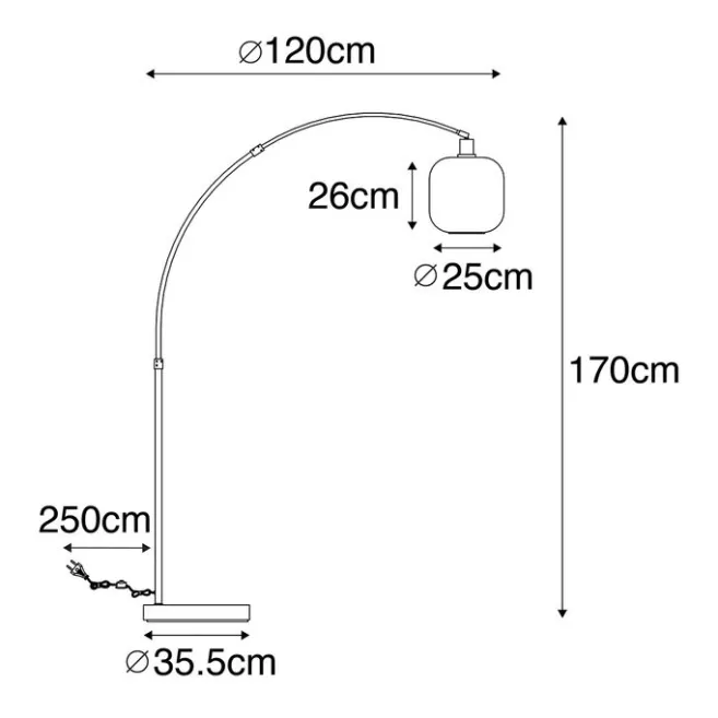 QAZQA Bogenlampe schwarz mit gold mit Rauchglas - Zuzanna