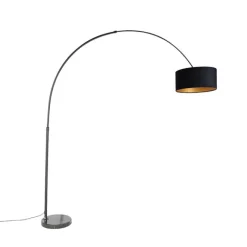 QAZQA Bogenlampe schwarz Veloursschirm schwarz mit Gold 50 cm - XXL