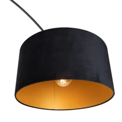 QAZQA Bogenlampe schwarz Veloursschirm schwarz mit Gold 50 cm - XXL