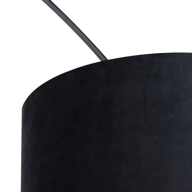 QAZQA Bogenlampe schwarz Veloursschirm schwarz mit Gold 50 cm - XXL