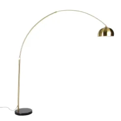 QAZQA Bogenleuchte Messing mit schwarzem Marmorsockel und Messingschirm - XXL