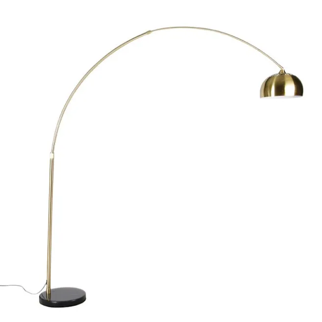 QAZQA Bogenleuchte Messing mit schwarzem Marmorsockel und Messingschirm - XXL