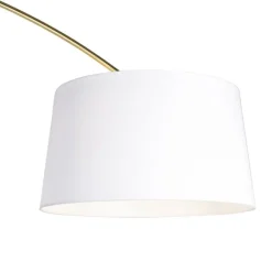 QAZQA Bogenleuchte Messing mit weißem Stoffschirm 50 cm - XXL