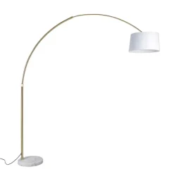 QAZQA Bogenleuchte Messing mit weißem Stoffschirm 50 cm - XXL