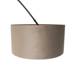 QAZQA Bogenleuchte schwarz mit Samtlampenschirm Taupe mit Gold 50 cm - XXL