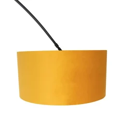 QAZQA Bogenleuchte schwarz mit Samt-Schirm senfgelb mit Gold 50 cm - XXL