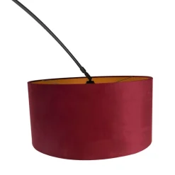QAZQA Bogenleuchte Schwarzer Samt-Schirm Rot mit Gold 50 cm - XXL