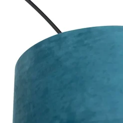 QAZQA Bogenleuchte schwarzer Samt-Schirm blau mit Gold 50 cm - XXL