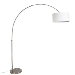 QAZQA Bogenleuchte Stahl Stoffschirm weiß 50/50/25 verstellbar - XL