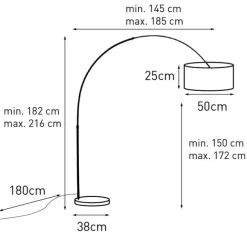 QAZQA Bogenleuchte Stahl Stoffschirm weiß 50/50/25 verstellbar - XL