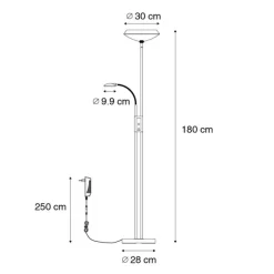 QAZQA Bronze Stehleuchte inkl. LED und Dimmer mit Leselampe - Fez