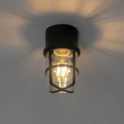 QAZQA Decken- und Wandleuchte schwarz mit klarem Schirm IP54 - Kiki