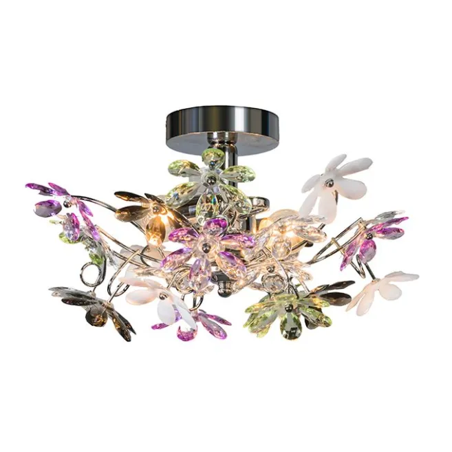 Trio Leuchten Deckenleuchte Chrom mit bunten Kunststoffblumen 38cm - Fiore