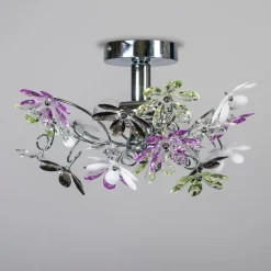 Trio Leuchten Deckenleuchte Chrom mit bunten Kunststoffblumen 38cm - Fiore