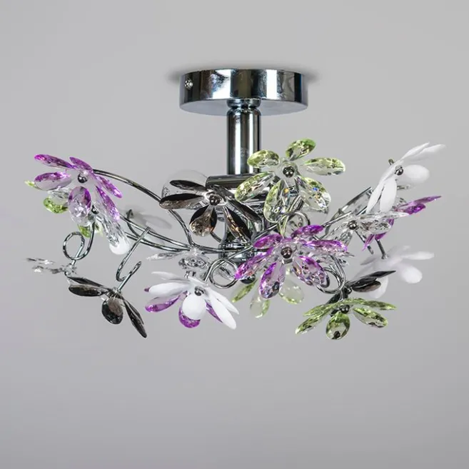 Trio Leuchten Deckenleuchte Chrom mit bunten Kunststoffblumen 38cm - Fiore