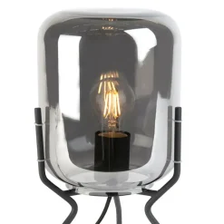 QAZQA Design Tischleuchte schwarz mit Rauchglas - Bliss