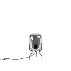 QAZQA Design Tischleuchte schwarz mit Rauchglas - Bliss