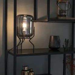 QAZQA Design Tischleuchte schwarz mit Rauchglas - Bliss