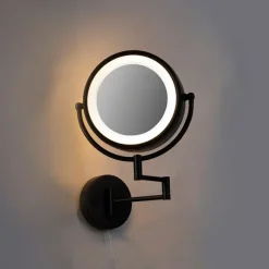 QAZQA Design Wandspiegel schwarz inkl. LED verstellbar IP44 mit Zugschnur - Vicino