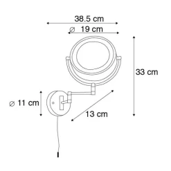 QAZQA Design Wandspiegel schwarz inkl. LED verstellbar IP44 mit Zugschnur - Vicino