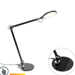 QAZQA Design-Tischleuchte schwarz inkl. LED mit Touch- und Induktionsladegerät - Don