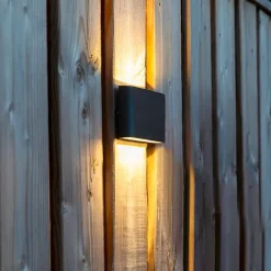 QAZQA 2er Set Außenwandlampen dunkelgrau 17,5 cm inkl. LED - Batt