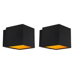 QAZQA 2er Set Design Wandleuchten schwarz / gold inkl. LED - Caja