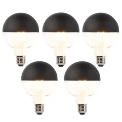 LUEDD 5er Set E27 dimmbare LED Filament Glühbirnen G95 schwarz 550lm 2700K