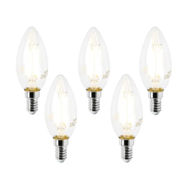 LUEDD 5er Set E14 LED-Glühbirnen B35 Klar 2,2W 470lm 2700K