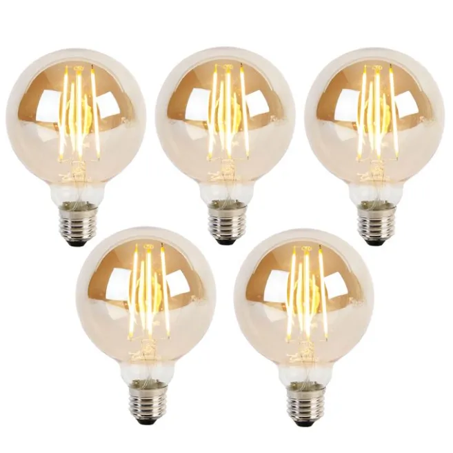 LUEDD 5er Set E27 3-Stufen dimmbar LED Glühbirnen G95 Gold Glas 5W 380lm 2200K