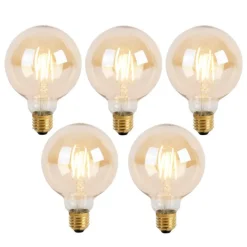 LUEDD 5er Set E27 3-Stufen dimmbar LED Glühbirnen G95 Goldline 5W 530lm 2200K