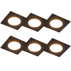 QAZQA 6er Set Einbaustrahler schwarz inkl. LED 3-Stufen dimmbar IP65 - Simply