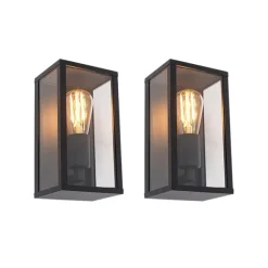 QAZQA 2er Set Industrielle Wandleuchten schwarz 26 cm IP44 - Charlois