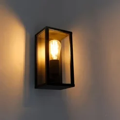 QAZQA 2er Set Industrielle Wandleuchten schwarz 26 cm IP44 - Charlois