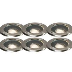 QAZQA 6er Set Outdoor Bodenstrahler Edelstahl IP65 - Delux