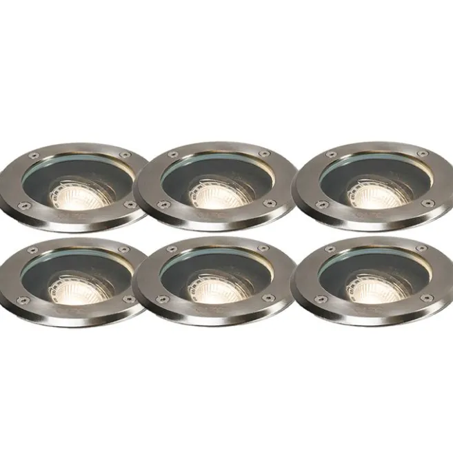 QAZQA 6er Set Outdoor Bodenstrahler Edelstahl IP65 - Delux
