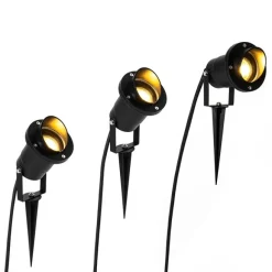 QAZQA 3er Set Pin Spots schwarz inkl. Kabel und Stecker IP65 - Fertig
