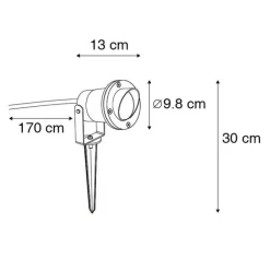 QAZQA 3er Set Pin Spots schwarz inkl. Kabel und Stecker IP65 - Fertig