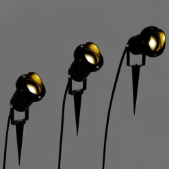 QAZQA 3er Set Pin Spots schwarz inkl. Kabel und Stecker IP65 - Fertig