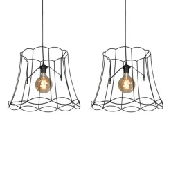 QAZQA 2er Set Retro Hängelampen schwarz 50 cm - Granny Frame