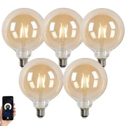 LUEDD 5er Set Smart LED-Glühbirnen E27 G125 Gold 4,9W 470lm 1800-4000K