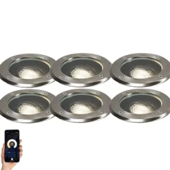 QAZQA 6er Set Smart Outdoor Bodenstrahler verstellbar inkl. Wifi GU10 - Delux