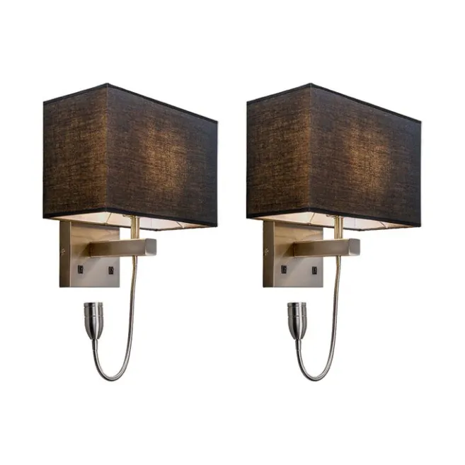 QAZQA 2er Set Wandlampen aus Stahl mit Schirm, Lesearm inkl. LED - Bergamo