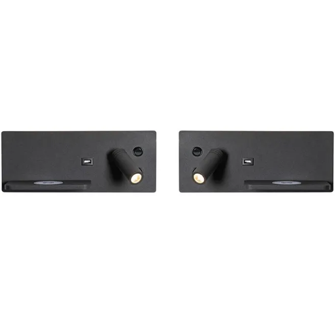QAZQA Professional 2er Set Wandleuchte schwarz inkl. LED mit USB und Induktionsladegerät - Riza