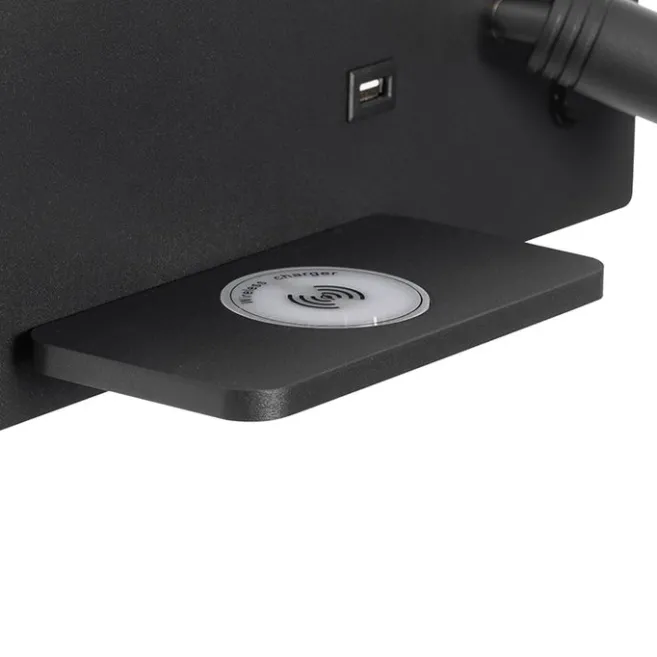 QAZQA Professional 2er Set Wandleuchte schwarz inkl. LED mit USB und Induktionsladegerät - Riza